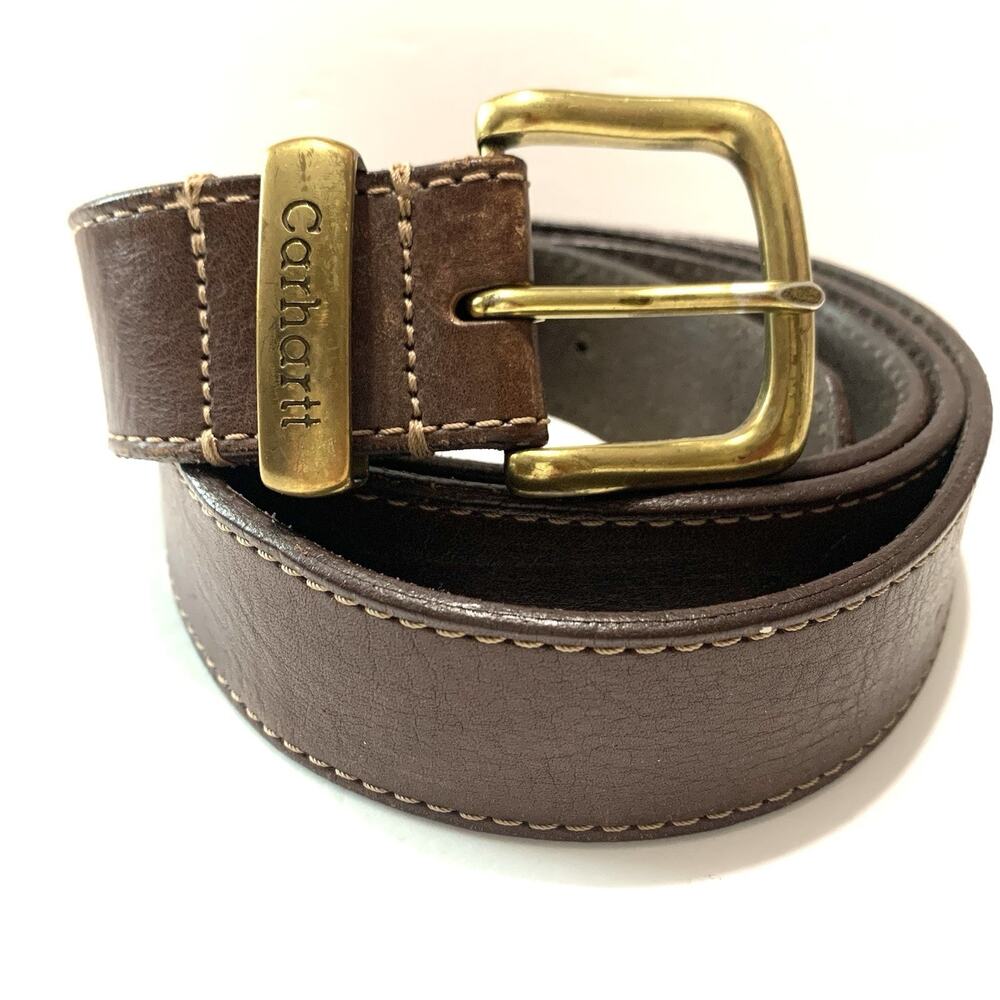 Carhartt Thrashed Belt Vintage Brown Top Grain Leather Work Wear Men's Sz 50
